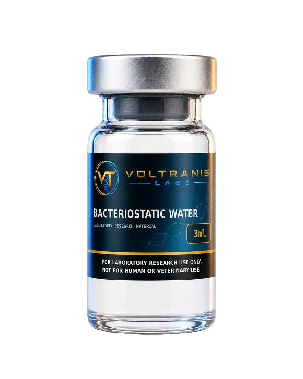 Bacteriostatic Water 3ml — labelled vial, product photograph