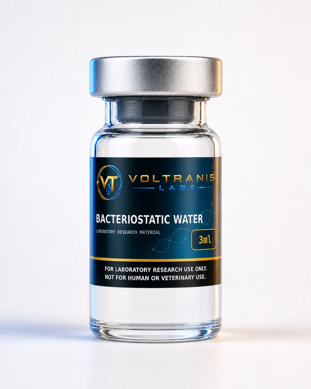 Bacteriostatic Water 3ml — labelled vial, product photograph