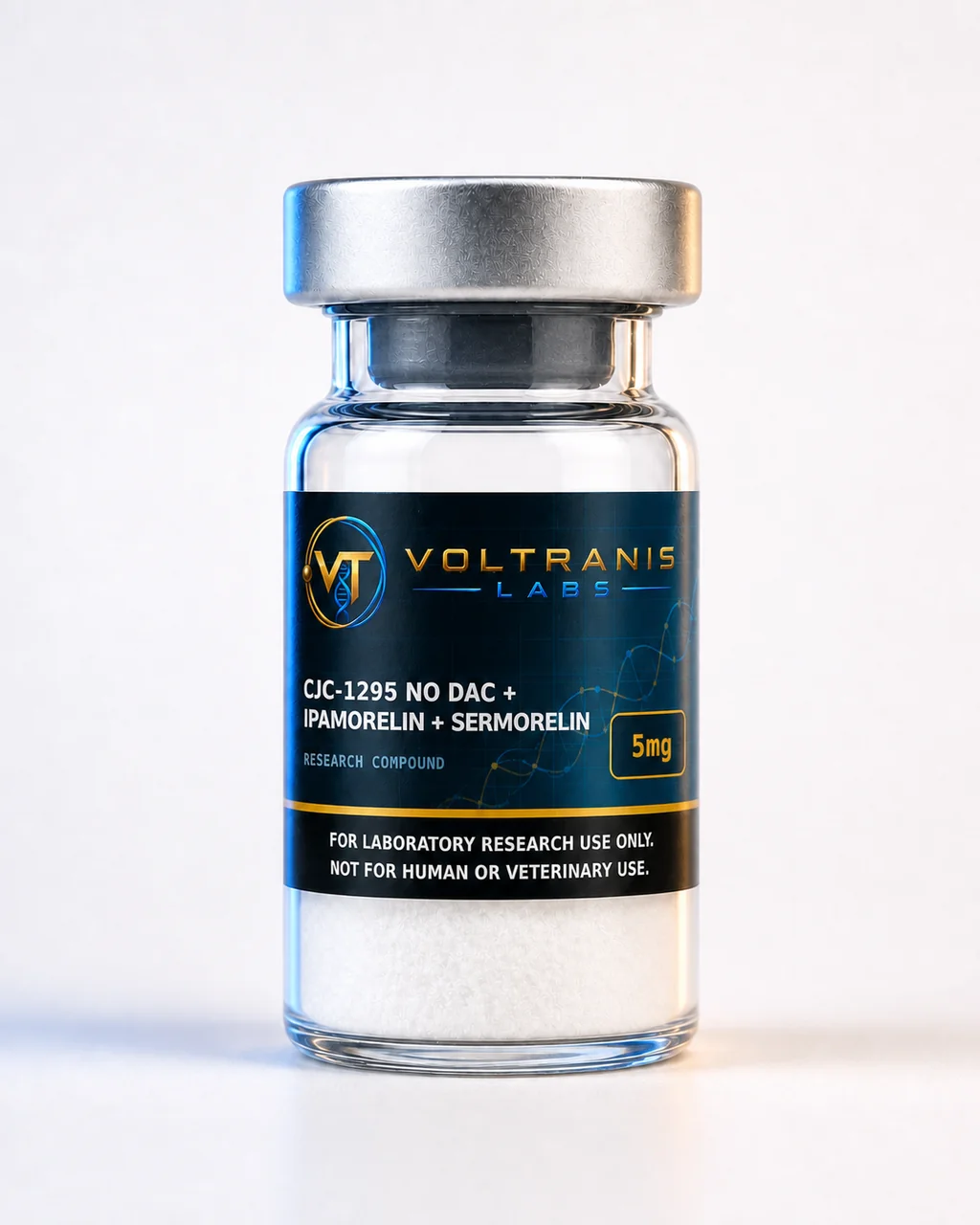 CJC-1295 No DAC + Ipamorelin + Sermorelin 5mg — labelled vial, product photograph