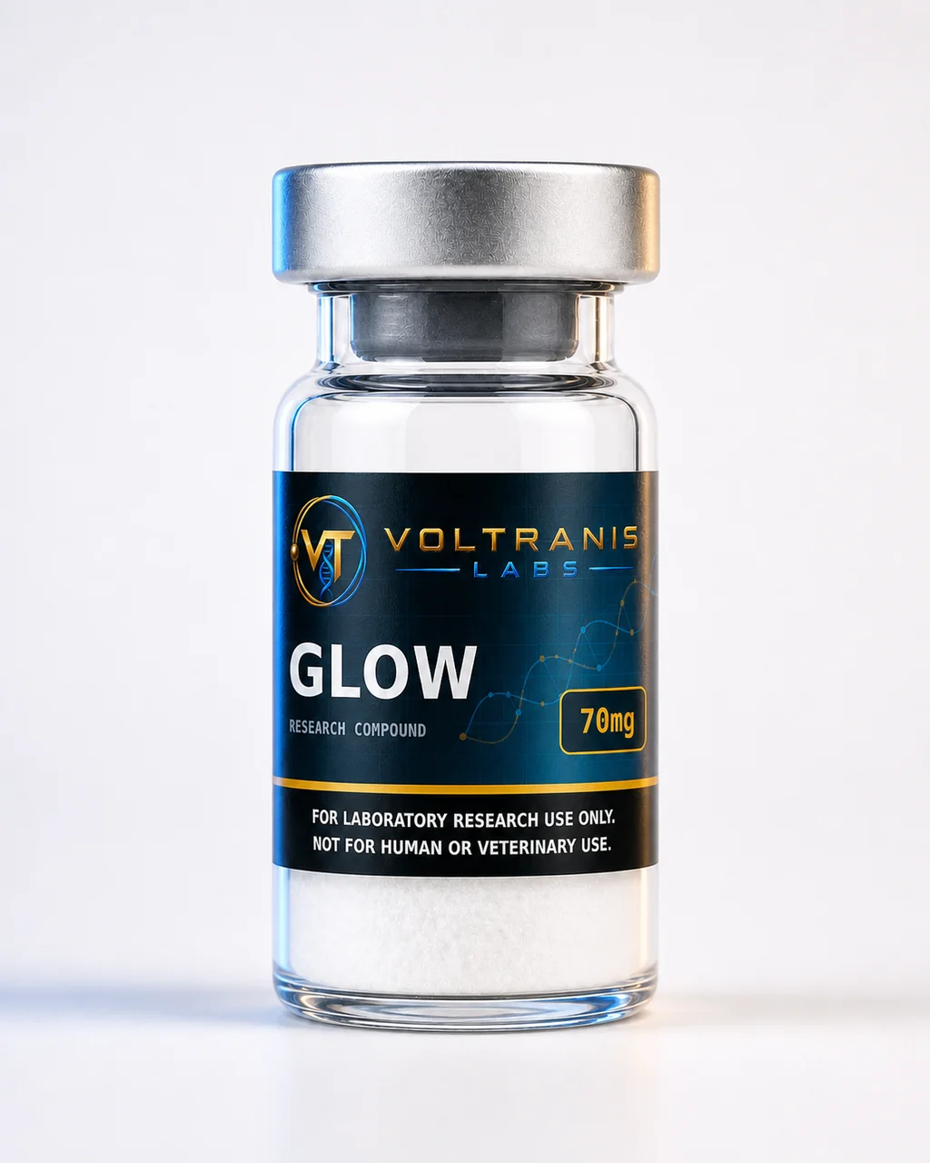 Glow 70mg — labelled vial, product photograph
